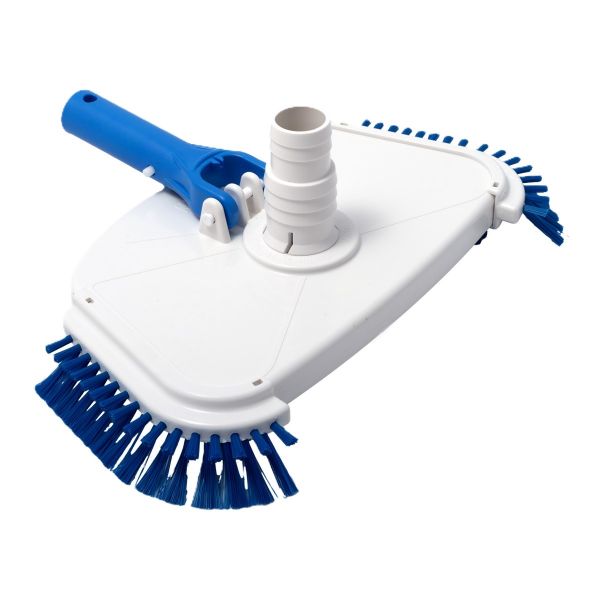Weißer Bodensauger mit blauen Seitenbürsten